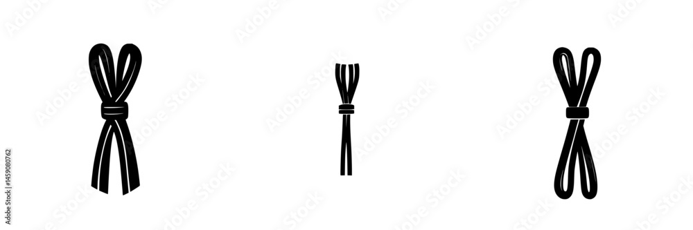 Poster flat black icons representing various types of ribbon or tied elements arranged in a simple layout
