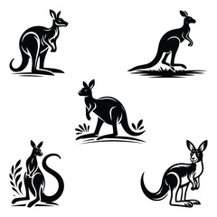 Kangaroo icon set silhouette clipart illustration & drawing