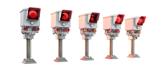 Pack of Industrial Warning Lights Sizes  Models set against transparent background