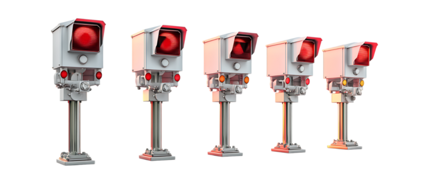 Pack of Industrial Warning Lights Sizes  Models set against transparent background