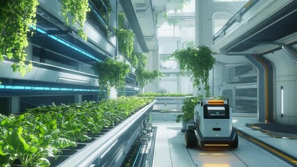 A futuristic high-tech growing plants farm with automated robots idea concept - Powered by Adobe
