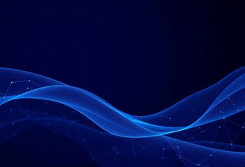 Abstract dark blue wave background with geometric tech pattern, vector banner, banner background, geometric background