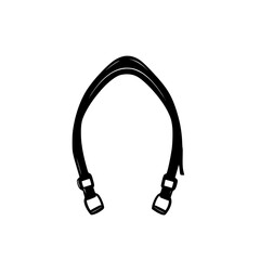 Black flat icon representing a curved strap with two buckles designed for various applications in fashion and utility