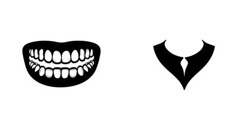 Iconic representation of a smiling mouth and necktie in flat black design for branding or graphic use