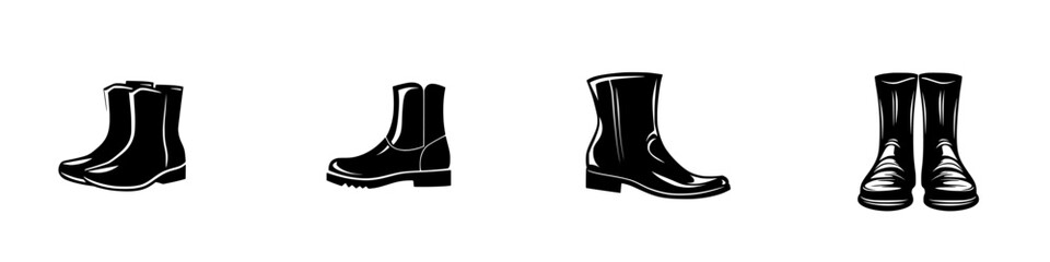 Various flat black boot icons showcasing diverse styles and designs for footwear enthusiasts and fashion applications