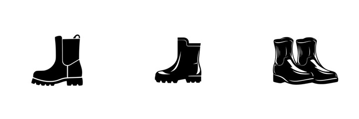 Stylish black boot icons illustrating various designs suitable for outdoor and fashion wear