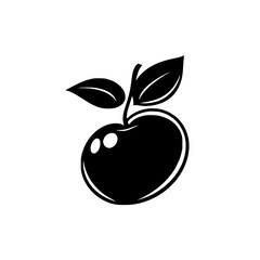 Flat black apple icon with leaves perfect for design and illustration projects in various contexts