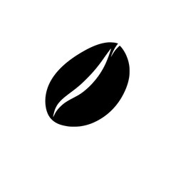 Icon representing a coffee bean in a flat black design against a white background for branding and illustration purposes