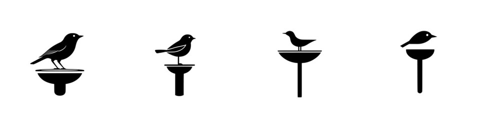 Simple black icons of birds on various perches showcasing minimalistic design and playful representation of avian life