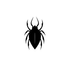 Black flat icon of a spider depicting its distinct features and silhouette against a white background