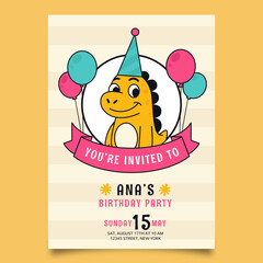 Birthday party invitation with cute dino