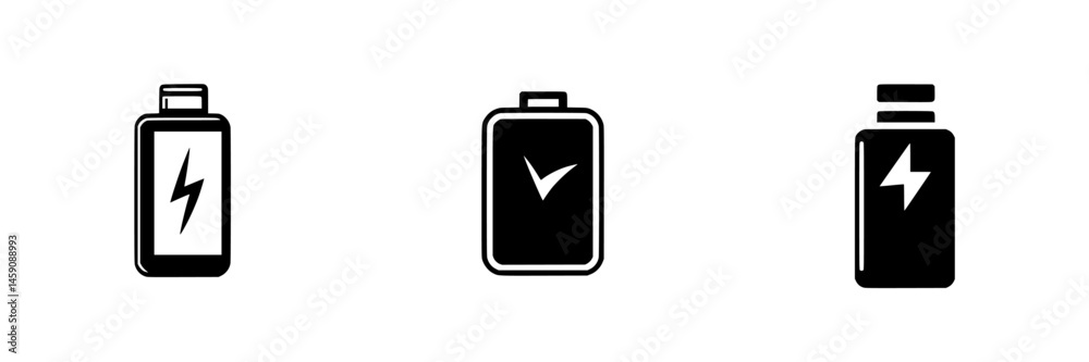 Poster flat black icons depicting different types of batteries designed for digital applications and user i