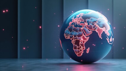 Worldbuilding. Glowing Red Apocalypse. Abstract futuristic concept. Red-lit globe signals apocalyptic future where world has turned to catastrophic, ominous state.