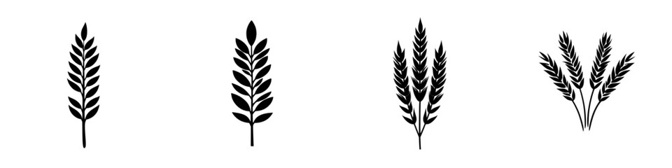 Black icon set featuring various leaf designs in a minimalistic style suitable for graphic applications