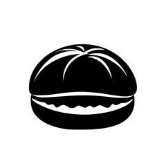 Flat black icon of a bun showcasing a simple and modern design for food-related projects and concepts