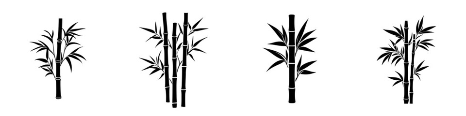 Naklejka premium Flat black icon representing various bamboo plant designs suitable for minimalist graphic applications and nature-themed projects