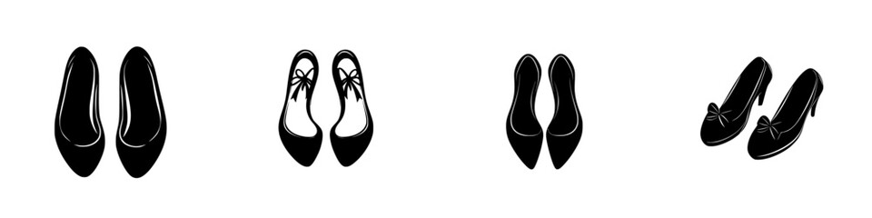 Stylish black shoe icons representing various designs suitable for fashion and retail contexts