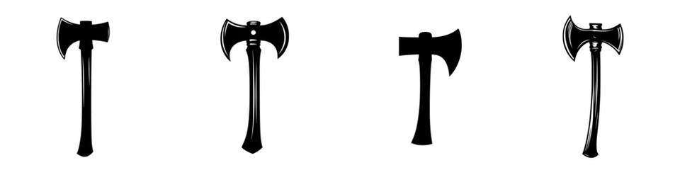Flat black axe icons representing various styles and designs for creative use in graphic applications