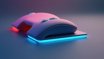Wrist Rest. Dark technological rise. Abstract futuristic concept. Wrist rest holds futuristic mouse in darkened room, symbolizing intersection of technology and darkness.