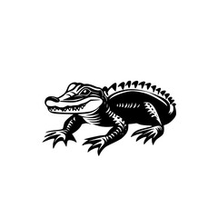 Flat black icon representing a stylized crocodile with intricate design elements for graphic use and artistic representation