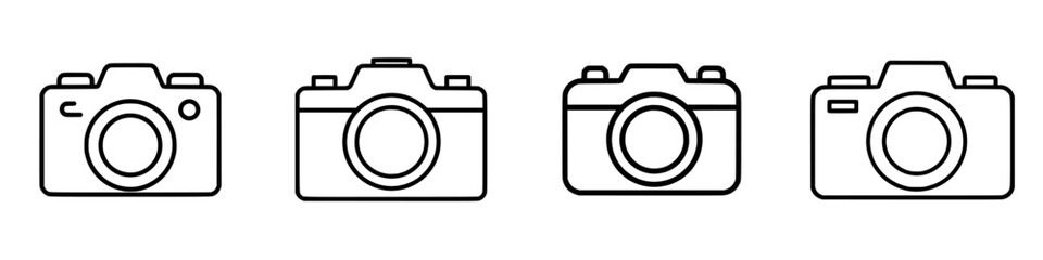 Collection of four flat black camera icons suitable for digital design and creative projects