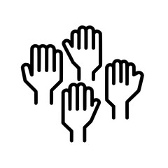 Multiple raised hands symbolizing support and unity in a collaborative setting