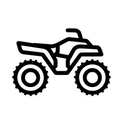 Stylized black icon of an all-terrain vehicle with detailed wheel design for recreational purposes