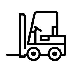 Flat black icon of a forklift depicting industrial transportation and storage activity in a work environment