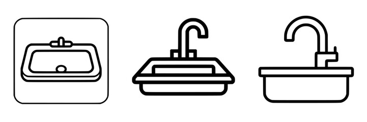 Flat black icons representing various sink designs suitable for modern kitchen and bathroom applications
