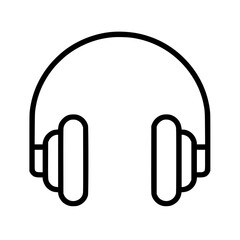Flat black icon depicting a pair of headphones designed for music listening and audio experiences