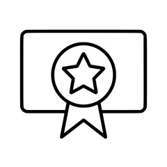 Flat black icon representing a certificate with a star emblem, commonly used for awards and achievements in various contexts