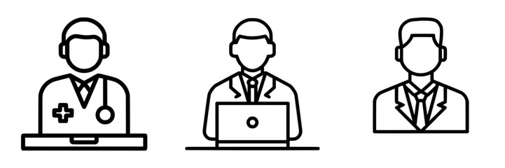 Flat black icons representing various professional roles including medical, business, and formal attire