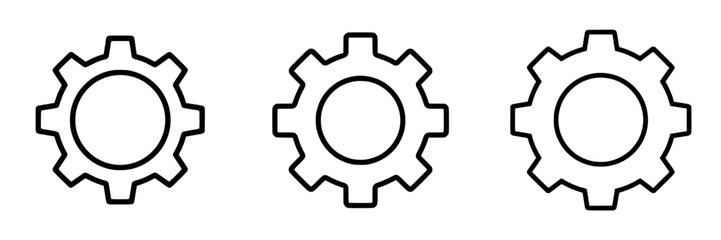 Flat black icon depicting three gears arranged in a row representing engineering, mechanics, and system functioning