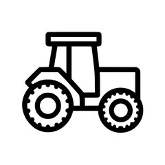 Black flat icon of a tractor representing agricultural machinery used in farming