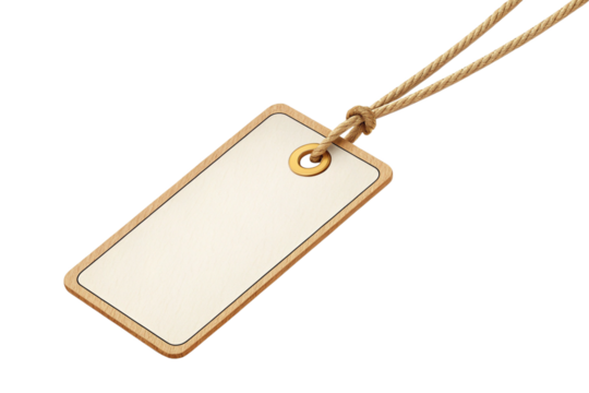 white and brown blank price tag 3d render icon isolated on transparent background cutout