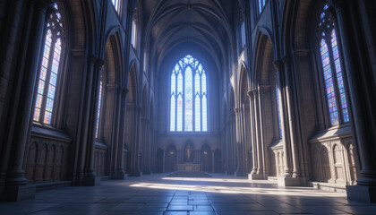 Fototapeta premium Grand hall with arched windows glow