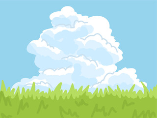 Obraz premium cute abstract watercolor illustration of colorful soft pastel tree with cloud blue sky, grass garden field, meadow hill scenery background wallpaper