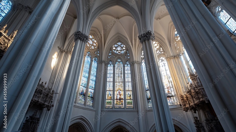 Aufkleber sunlight streams through vibrant stained glass windows illuminating the ornate columns and gothic ar