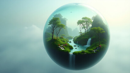 Fototapeta premium Eco-world concept illustrating an isolated biome inside a realistic transparent glass sphere