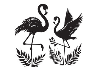 Vector flamingo logo silhouette vector, silhouette of flamingo logo icon, tropical wildlife flamingo logo silhouette, simple black an white flamingo vector silhouette isolated on a white background