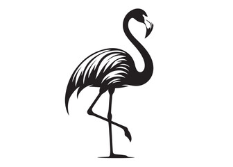 Vector flamingo logo silhouette vector, silhouette of flamingo logo icon, tropical wildlife flamingo logo silhouette, simple black an white flamingo vector silhouette isolated on a white background