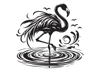 Vector flamingo logo silhouette vector, silhouette of flamingo logo icon, tropical wildlife flamingo logo silhouette, simple black an white flamingo vector silhouette isolated on a white background