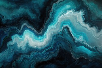 Deep teal and white swirling abstract design, resembling flowing water or marble.  Intricate patterns of dark teal and bright teal, with lighter white streaks