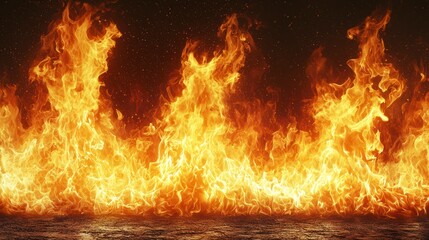 Intense bright fiery flames rising high