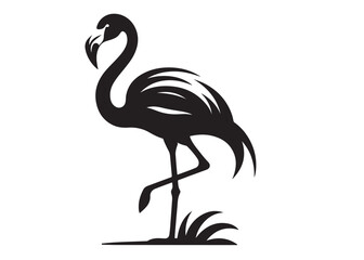 Vector flamingo logo silhouette vector, silhouette of flamingo logo icon, tropical wildlife flamingo logo silhouette, simple black an white flamingo vector silhouette isolated on a white background