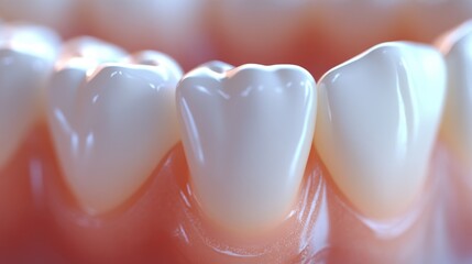 Medical visualization of gingivitis symptoms, precise tooth modeling, inflamed gingival tissue detail, anatomically correct dental structures, sterile clinical aesthetic, volumetric atmosphere,