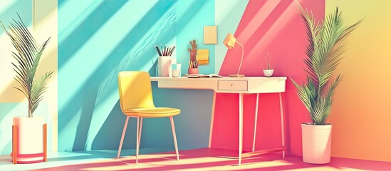 Pastel-Colored Workspace with Sunlight