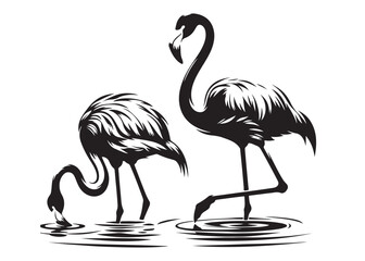 Vector flamingo logo silhouette vector, silhouette of flamingo logo icon, tropical wildlife flamingo logo silhouette, simple black an white flamingo vector silhouette isolated on a white background