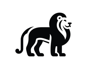 Lion playful flat logo in iconic minimalist silhouette