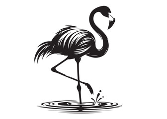 Vector flamingo logo silhouette vector, silhouette of flamingo logo icon, tropical wildlife flamingo logo silhouette, simple black an white flamingo vector silhouette isolated on a white background